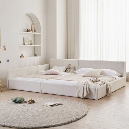 에몬스 루나온 패브릭 한쪽가드형 LED패밀리침대 SS+Q