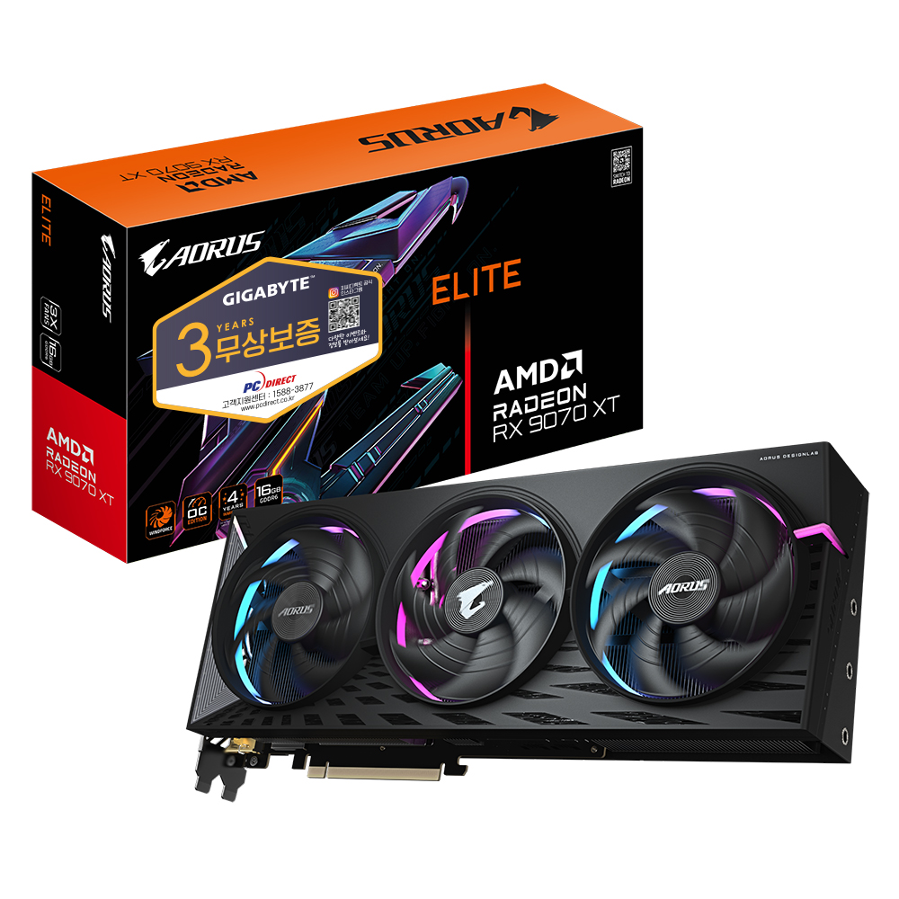 GIGABYTE AORUS 라데온 RX 9070 XT ELITE D6 16GB 피씨디렉트