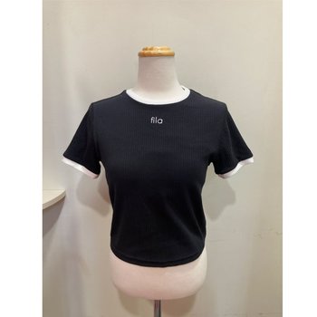 휠라 골지 캡내장 크롭 반팔티 FS2ITH2252F_BLK