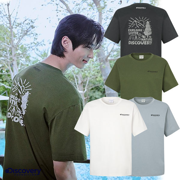 디스커버리 익스페디션 프레시벤트 워싱 캠핑 핸드드로잉 그래픽 반팔티셔츠 DXRS8T053-SBL