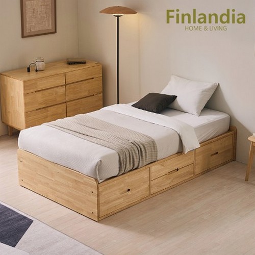 핀란디아 우든 원목 무헤드 빅수납 침대 SS