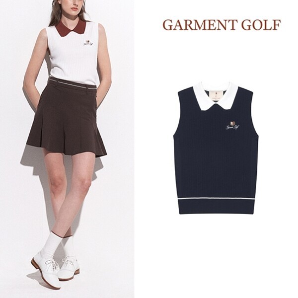 럭스골프 가먼트골프 라운드 카라 풀오버 민소매 니트 GFKPD253