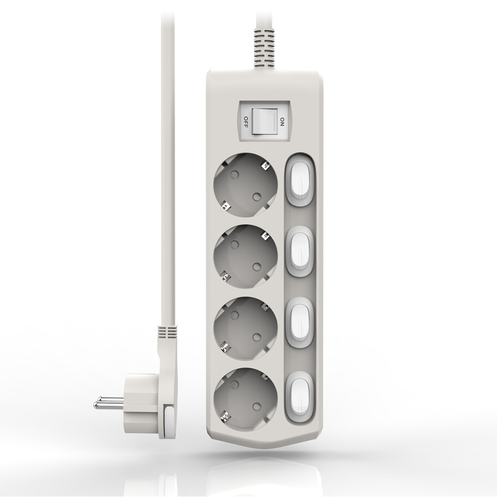 4구 16A 메인 개별스위치 납작 멀티탭 그레이