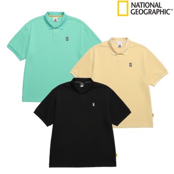 내셔널지오그래픽 동물 와펜 피케 세미오버핏 반팔 티셔츠 N242UPL010