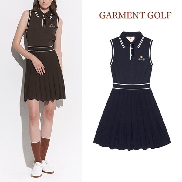 럭스골프 가먼트골프 니트 A라인 플리츠 민소매 원피스 GFKPD256