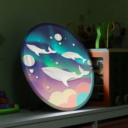 꾸밈  LED 하늘을나는고래 액자 무드등 45cm