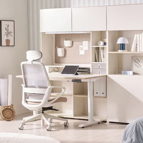 리바트하움 오브제 튜터 5단 모션 스탠딩 책상세트+조명+도어+어센트 의자