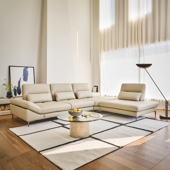 시엘 오픈코너 스윙 전체 천연통가죽 소파 4인용