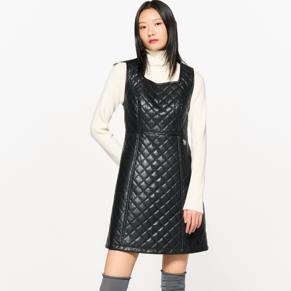 제너럴아이디어 퀼팅 레더 미니 원피스 WBC4L15507