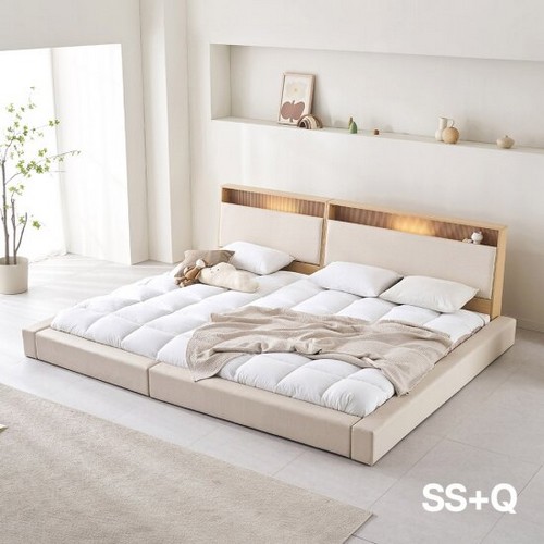 아씨방 릴렉스업 저상형 LED 수납 오픈형 패밀리침대 SS+Q