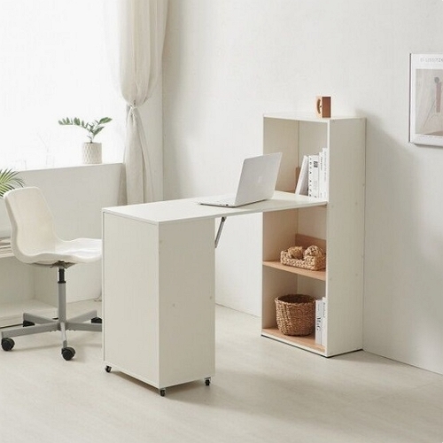 비앙스 듀얼 접이식 H형 책상+3단 책장 세트