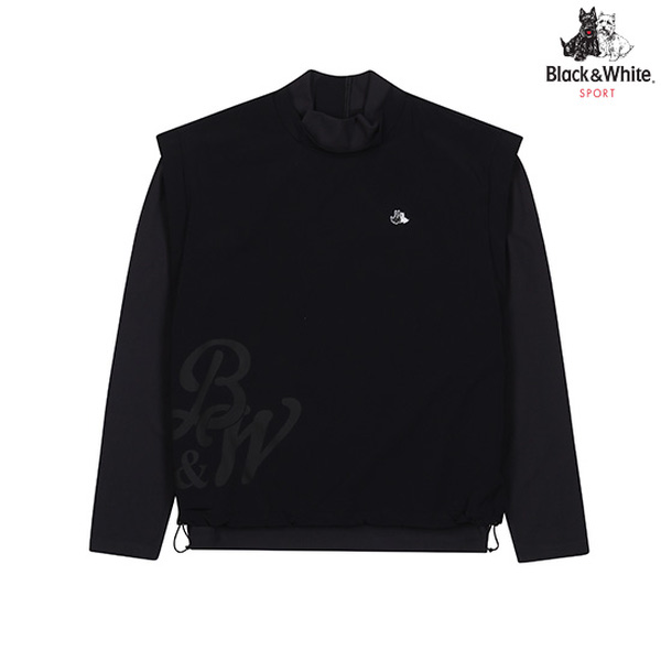 블랙앤화이트 우븐 레이어드 하이넥 티셔츠 9224LXSP