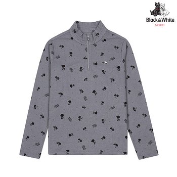 블랙앤화이트 플라워 프린트 반집업 티셔츠 9514LXSS