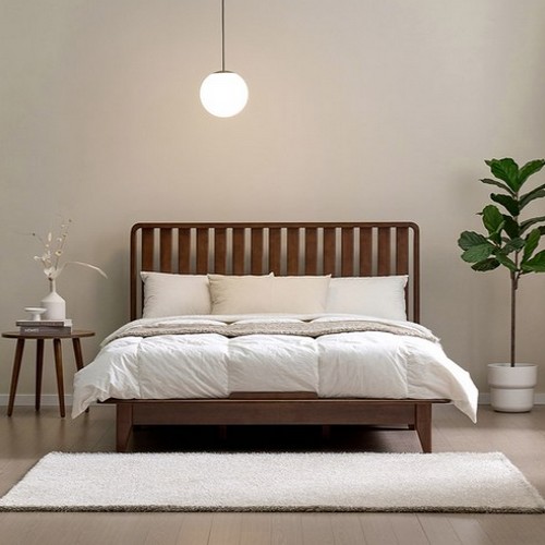 쏠앤까사 루나 고무나무 원목 평상형 침대 SS