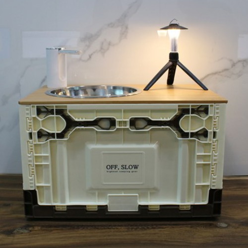 오프슬로우 대나무 폴딩박스 세면대 수전 풀세트