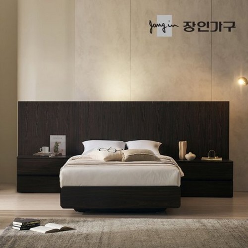 장인가구 까르뎅차콜 호텔 LED 침대 SS+800협탁 2개