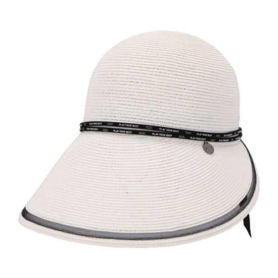 핑  프린트 스트링 포인트 천연초 와이드챙 햇 121C2CP660_WH