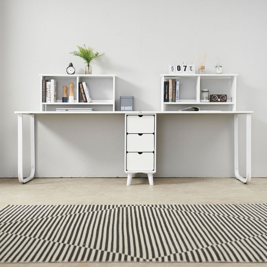 플레인홈 류엔 일자형 2인 책상+책장 세트