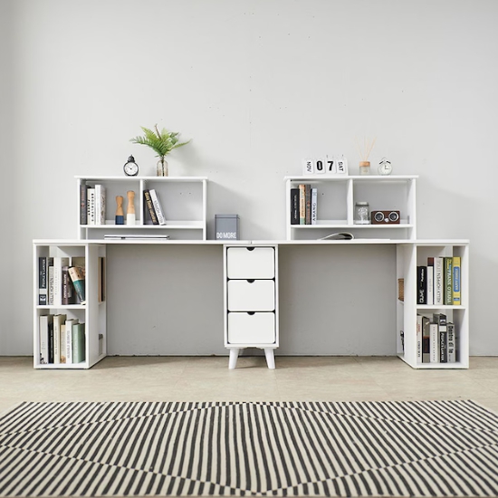 플레인홈 류엔 일자형 2인 책상+책장 세트 B타입