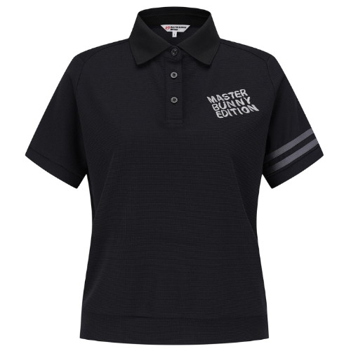 마스터바니에디션  배색 테이프 로고 자수 반팔 티셔츠 421E3TO101_BK