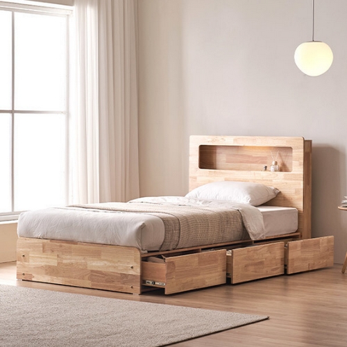 스칸디아 레임 3단 빅서랍 수납 원목 LED침대 SS