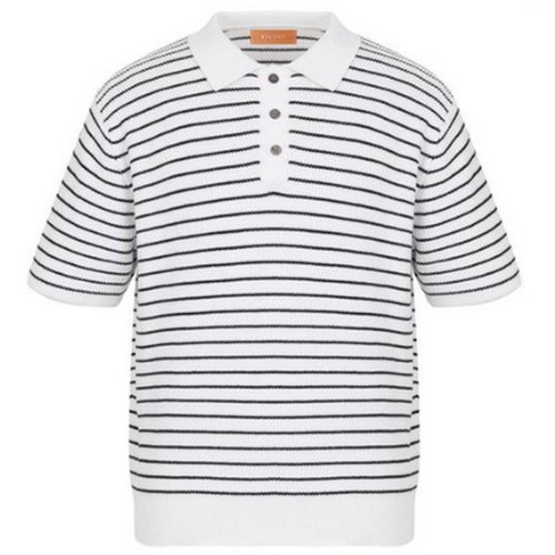 김영주골프  하드 스트라이프 카라넥 골프 반팔 니트 DPMMNT51