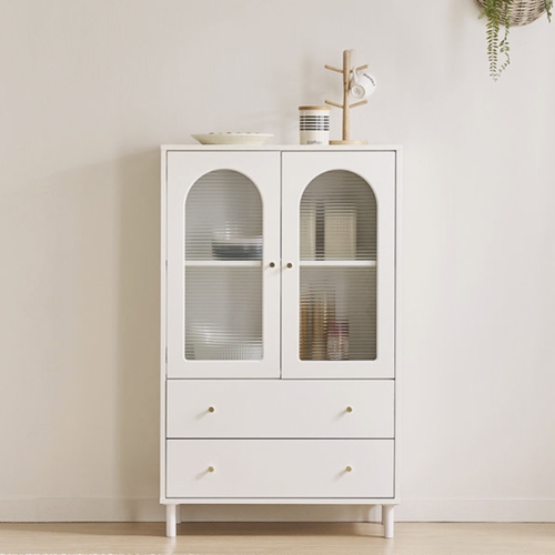 장인가구 쿠르바 모루유리 2단서랍 그릇 주방 높은형 수납장 800