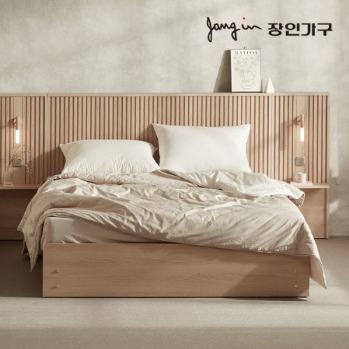 장인가구 로시 스탠다드 템바보드 호텔식 수납형 LED침대 Q+협탁2개