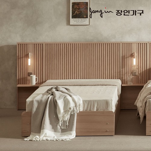 장인가구 로시 스탠다드 템바보드 호텔식 수납형 LED침대 SS+협탁2개