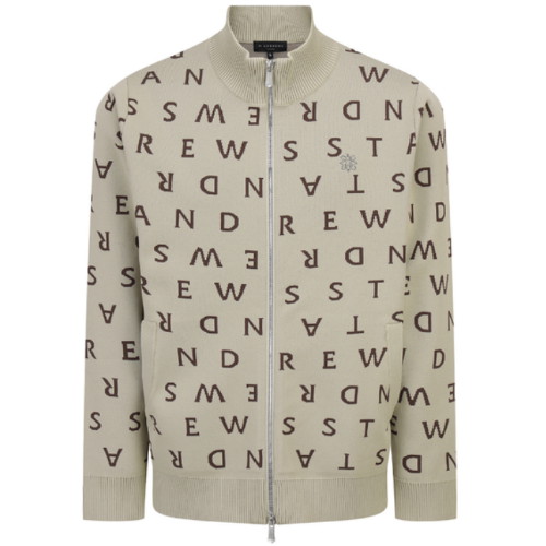 세인트앤드류스  로고 패턴 하이넥 니트 집업 가디건 811E3SWA32_BG