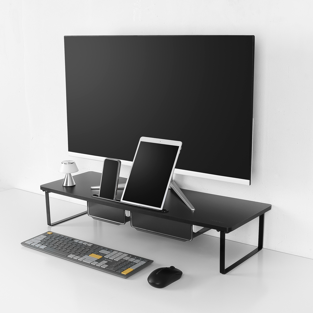 포트리스 와이드 모니터 받침대 폰 겸용 높이14cm 모바일거치식 블랙