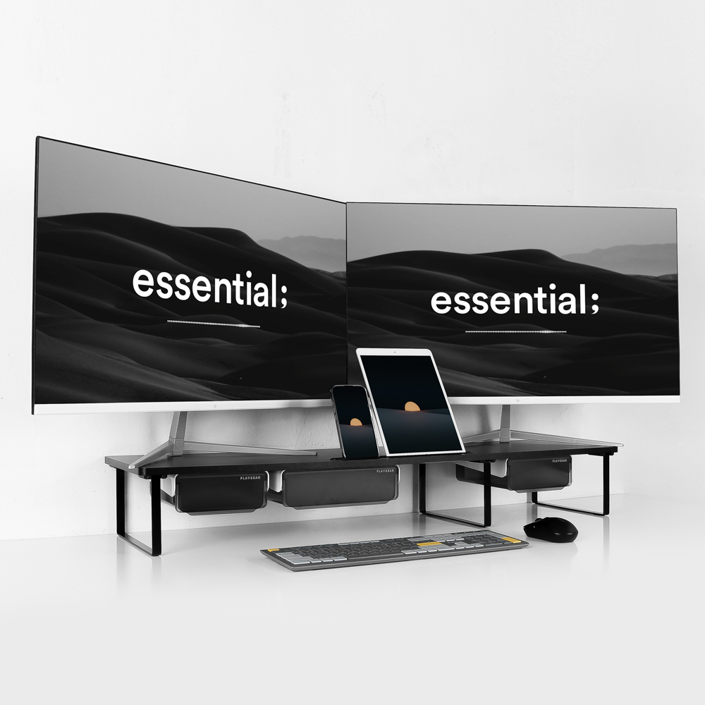 포트리스 듀얼 모니터 받침대 폰 겸용 높이14cm 모바일거치식 블랙