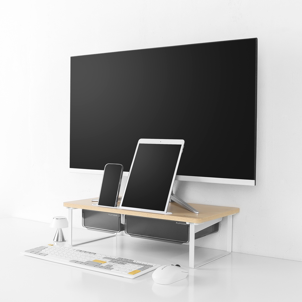 포트리스 싱글 모니터 받침대 폰 겸용 높이14cm 모바일거치식 베이지