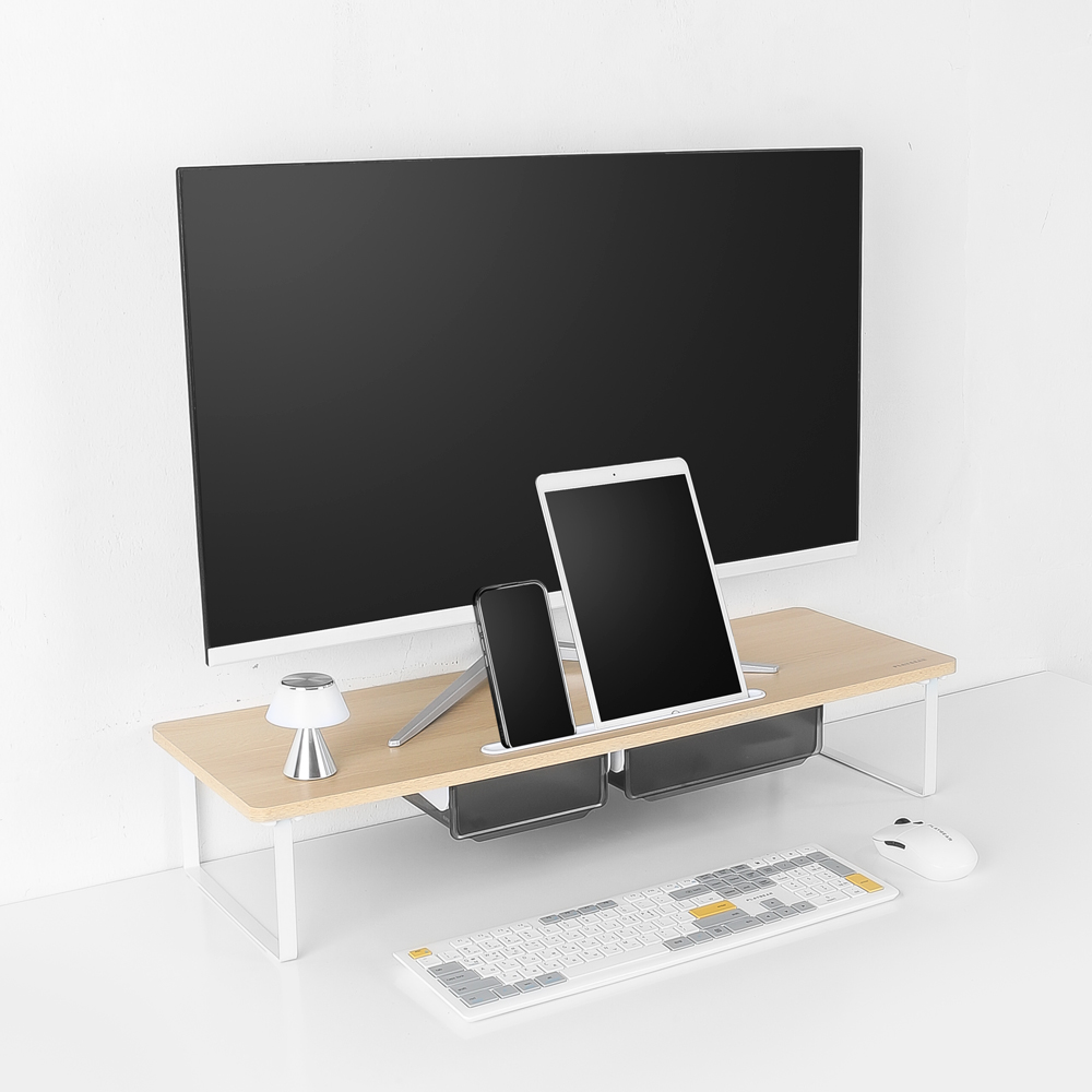 포트리스 와이드 모니터 받침대 폰 겸용 높이14cm 모바일거치식 베이지