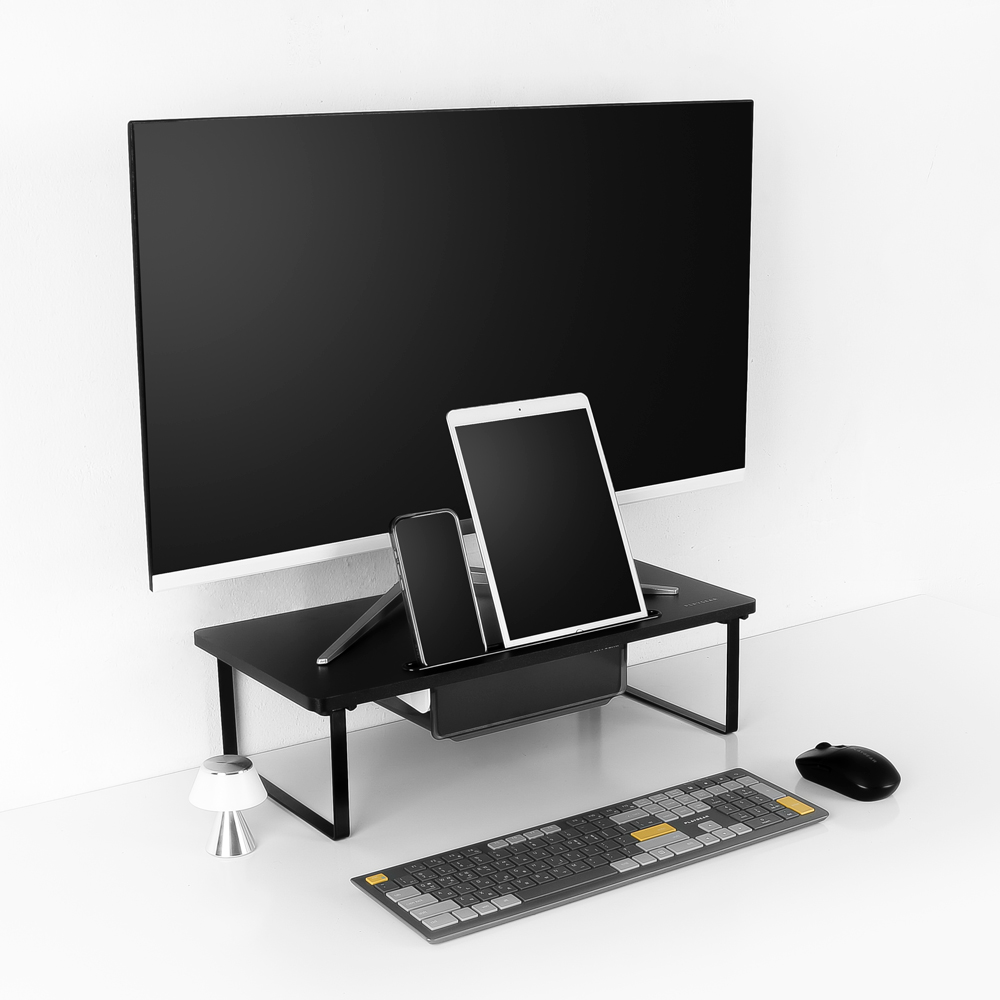 포트리스 싱글 모니터 받침대 폰 겸용 높이14cm 모바일거치식 블랙