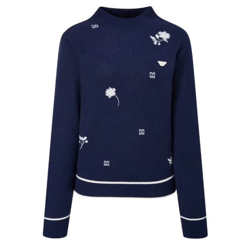 닥스골프 DD 로고 플라워 모크넥 울 니트 탑 DNSW5D711N3