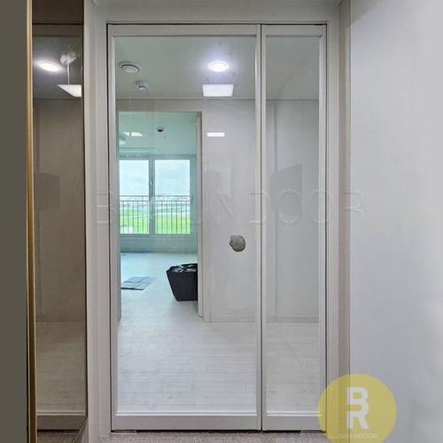 초슬림유압 유백화이트 투명강화유리 오픈형 비대칭 양개스윙중문