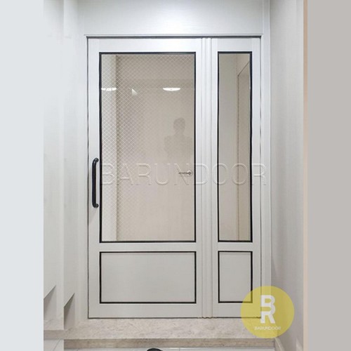 화이트 투명망입 강화유리 고시형 폴딩스윙중문