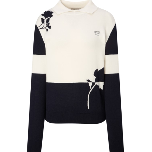 LF 닥스골프 플라워 패턴 인타샤블럭 카라 니트 탑 DNSW5D714OW