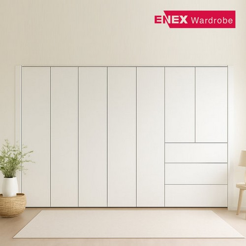 에넥스  유니온 푸시풀 3단서랍 무몰딩 붙박이장 실속형