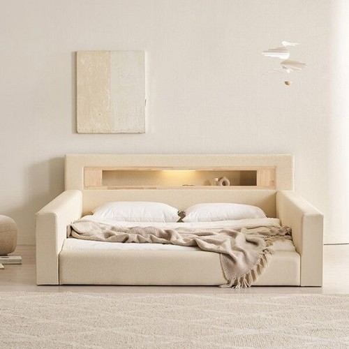 삼익가구 포레티 편백나무 LED 가드형 가죽 침대 LK