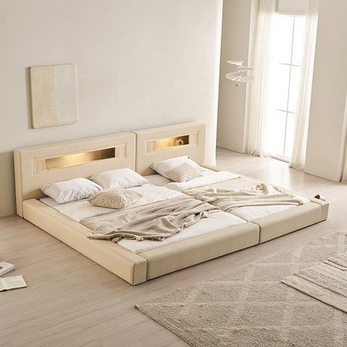 삼익가구 포레티 편백나무 LED 오픈형 가죽 패밀리침대 SS+Q