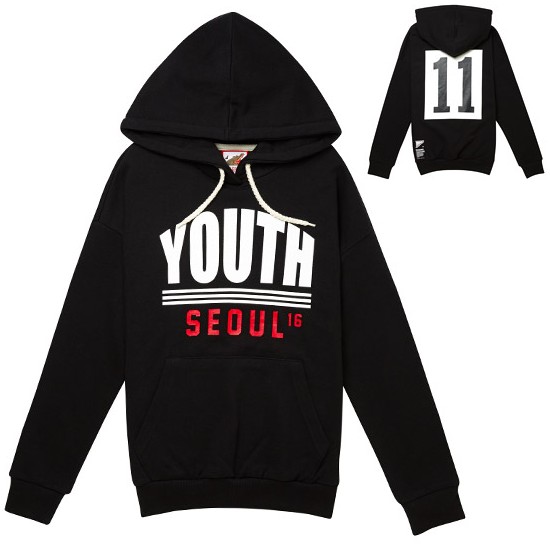 구김스 남녀공용 텔레포드 유스 서울 넘버링 후드 티셔츠_G15FMHTA02