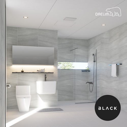 대림바스  하이엔드 블랙 포세린 로톤도 와이드 LED 거울 플랩장형 거실욕실