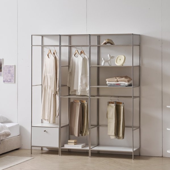 히트가구  N1683 모듈 3단 선반 옷걸이 행거 옷장세트