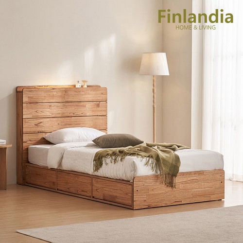 핀란디아 엘렌 원목 LED 서랍형 침대 SS