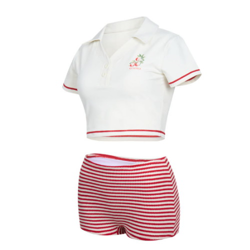 레노마  여성 스트라이프 포인트 래쉬가드 레드 RN-LS2F553-RD