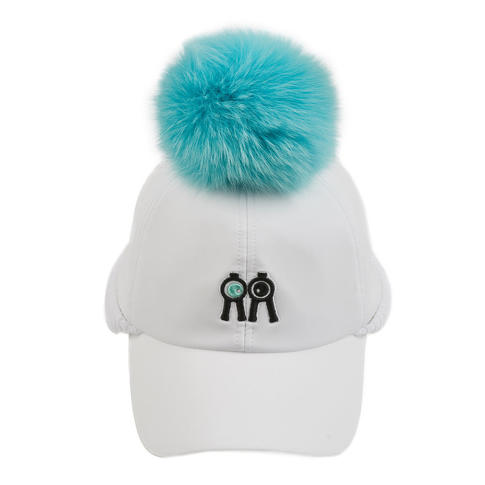 털방울 모자 볼캡 화이트