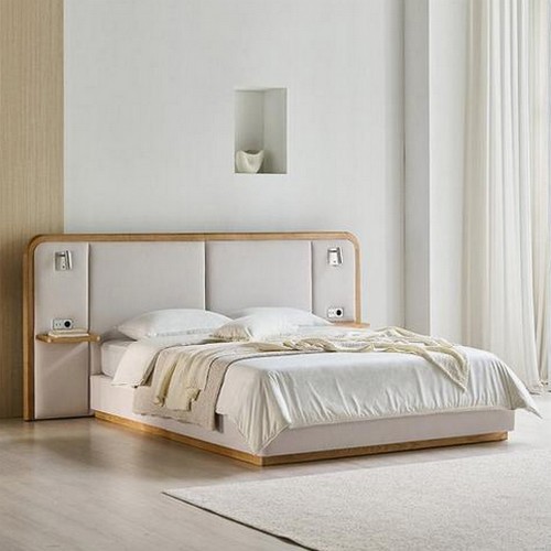 삼익가구 에페소 LED 패브릭 원목 침대 K