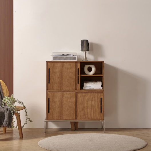 홈인홈 북다방 2단 스틸다리형 라왕 원목 미닫이 수납장 830